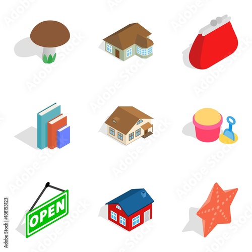 Home furnishings icons set, isometric style