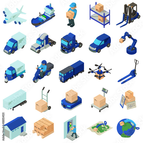 Logistic and delivery icons set, isometric style