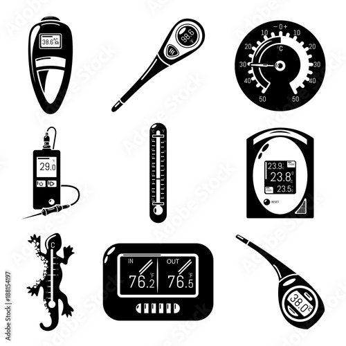 Fototapet Thermometer indicators icons set, simple style