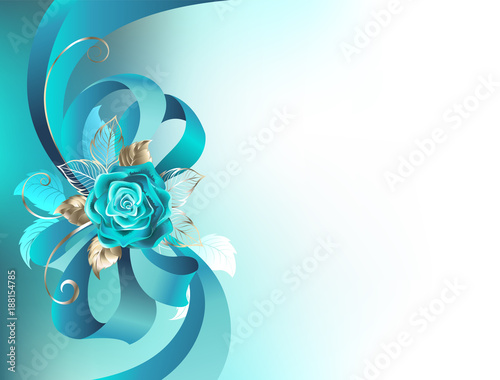 Silk bow with a turquoise rose