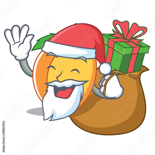 Santa with gift apricot mascot cartoon style