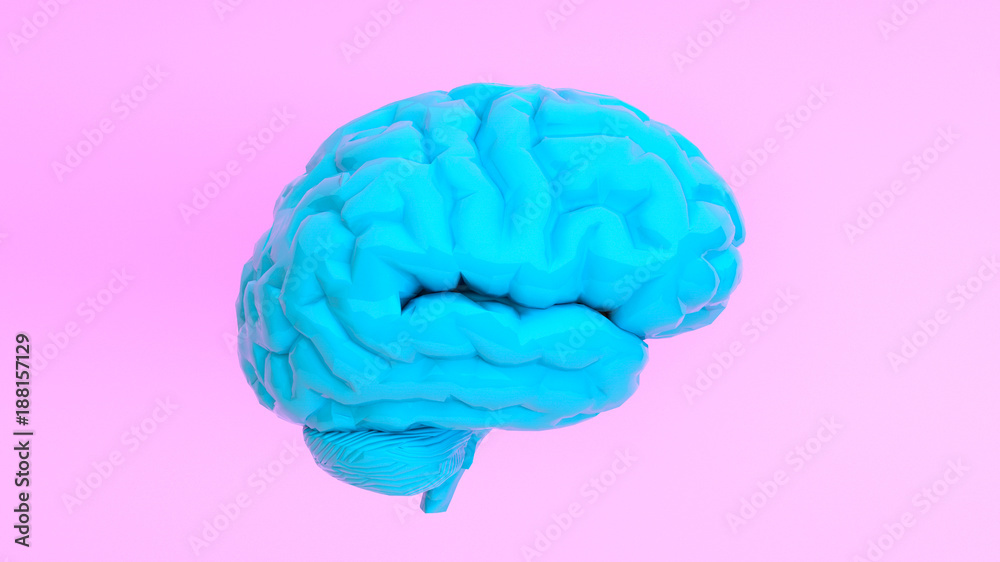 blue brain on pink background.3d rendering. 3d illustration.. blue brain on pink background.3d rendering. 3d illustration..