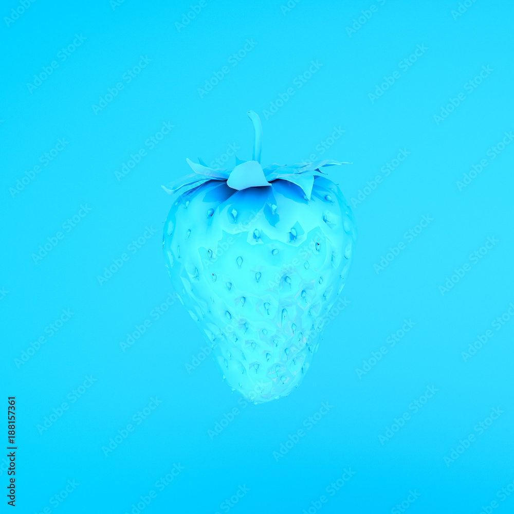 Obraz premium blue strawberry on a blue background,valentines day, 3d rendering. 3d illustration.