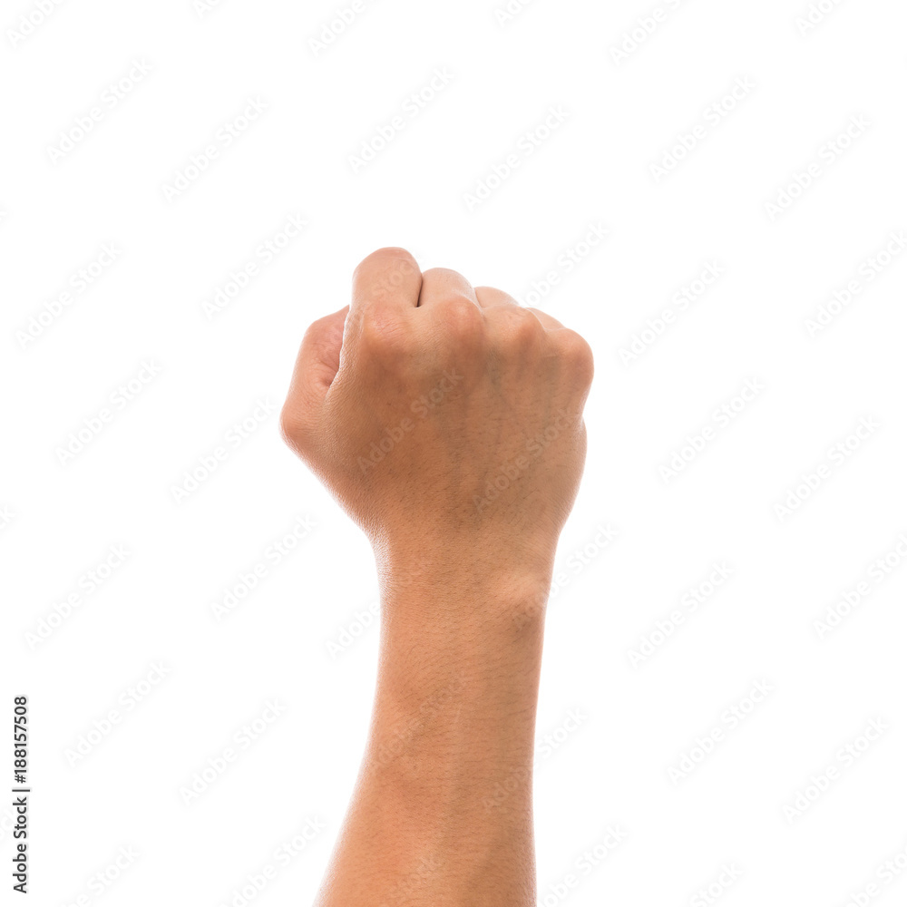 Men hand showing the multi action over white background, include clipping path