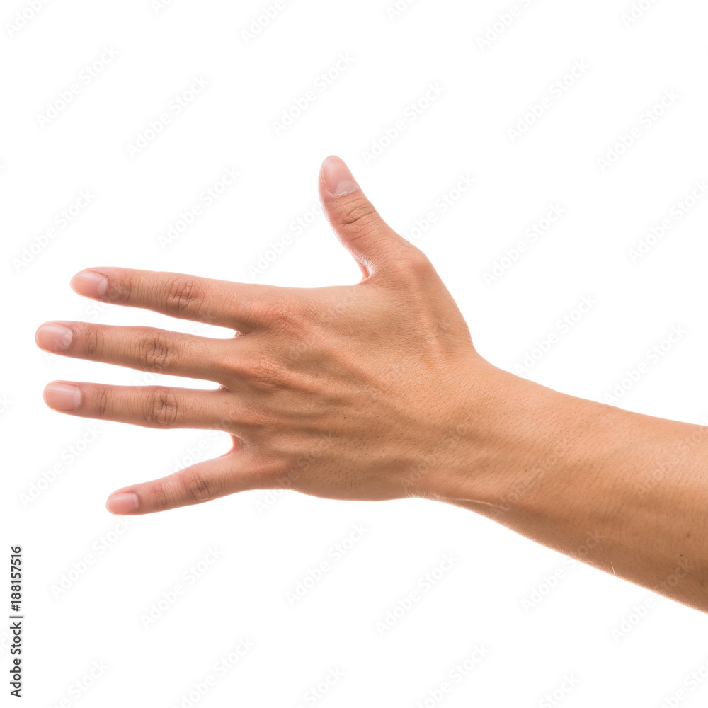 Men hand showing the multi action over white background, include clipping path