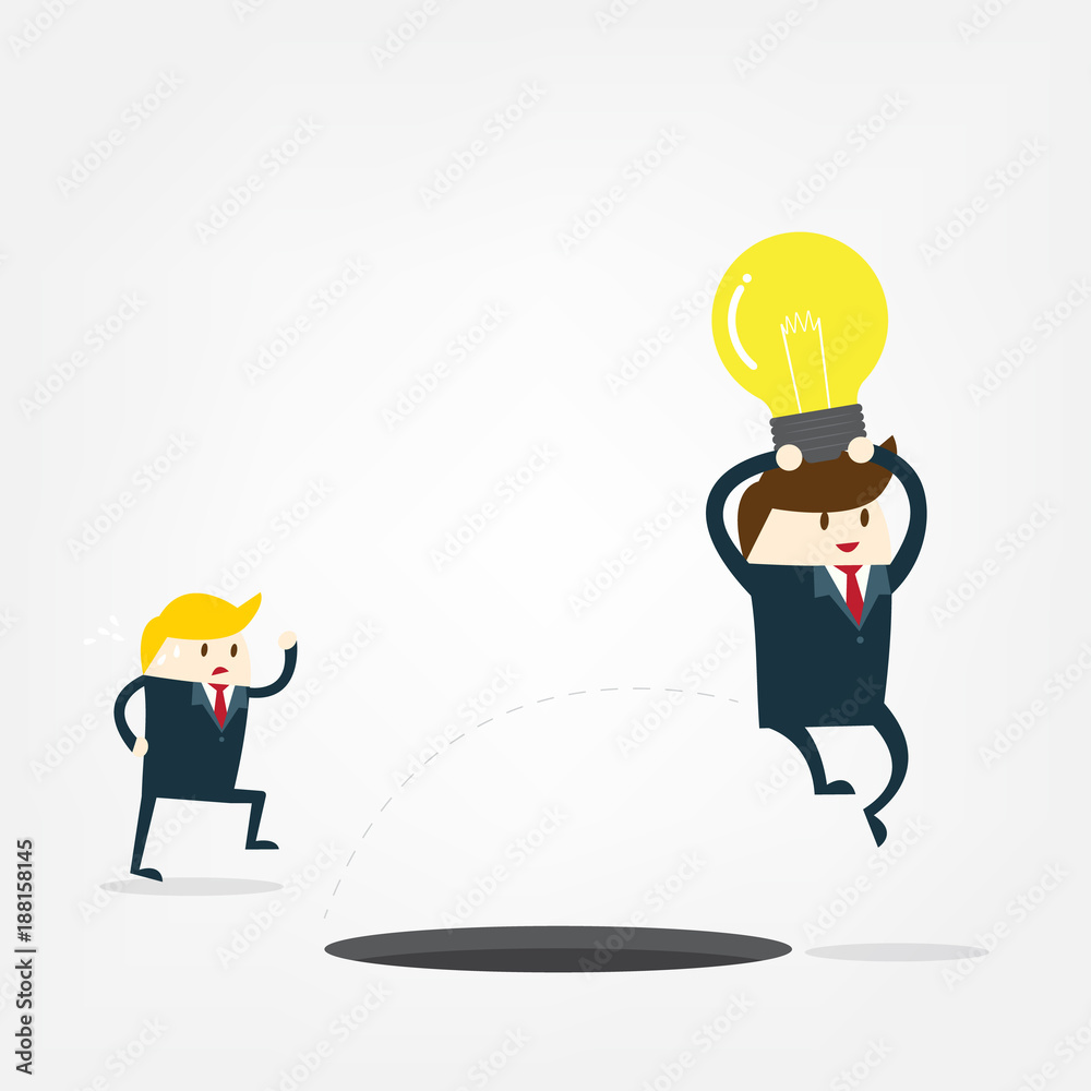 Businessman running and holding a light bulb. The concept of stolen ideas Businessman running and holding a light bulb. The concept of stolen ideas