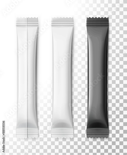 Universal mockups of blank packaging sticks. Vector illustration isolated on white background, ready and simple to use for your design. The mock-up will make the presentation look realistic possible.