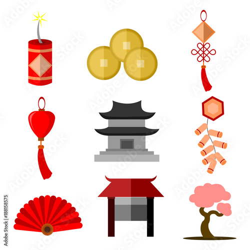 Chinese Culture Simple Icon Vector Illustration Graphic Set