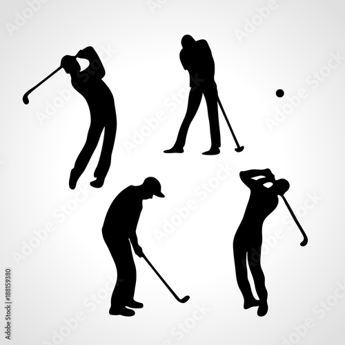 Golfers silhouettes collection. 4 black golf players