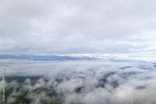 High mountain landscape and fog