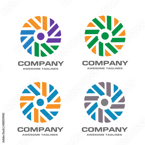 windmill vector logo design template, wave icon, abstract strips color circle spiral sign, twist symbol, vector illustration