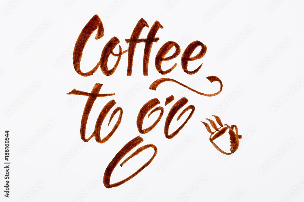 Coffee to go creative brush lettering in brown color on white background Coffee to go creative brush lettering in brown color on white background