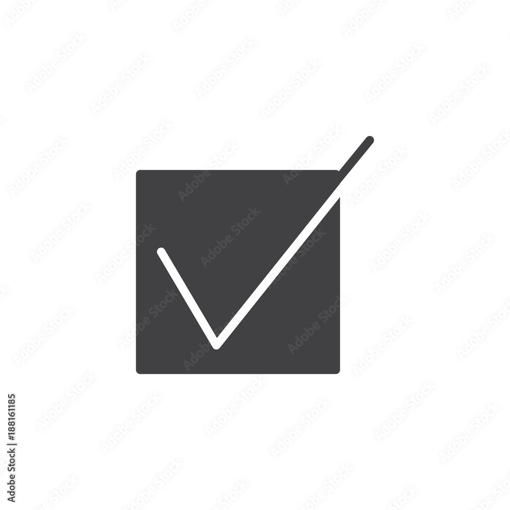 Check mark square icon vector, filled flat sign, solid pictogram isolated on white. Tick symbol, logo illustration. Check mark square icon vector, filled flat sign, solid pictogram isolated on white. Tick symbol, logo illustration.