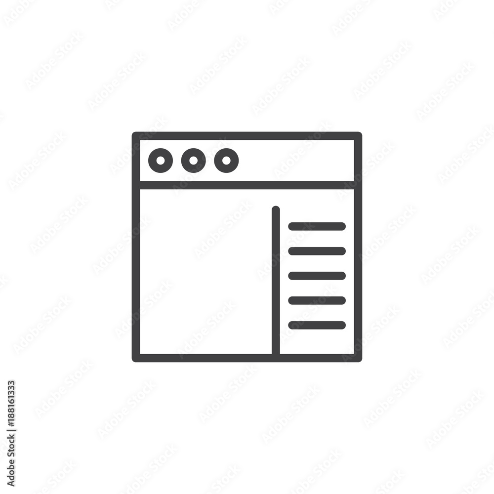 Side menu line icon, outline vector sign, linear style pictogram isolated on white. Browser window symbol, logo illustration. Editable stroke Side menu line icon, outline vector sign, linear style pictogram isolated on white. Browser window symbol, logo illustration. Editable stroke