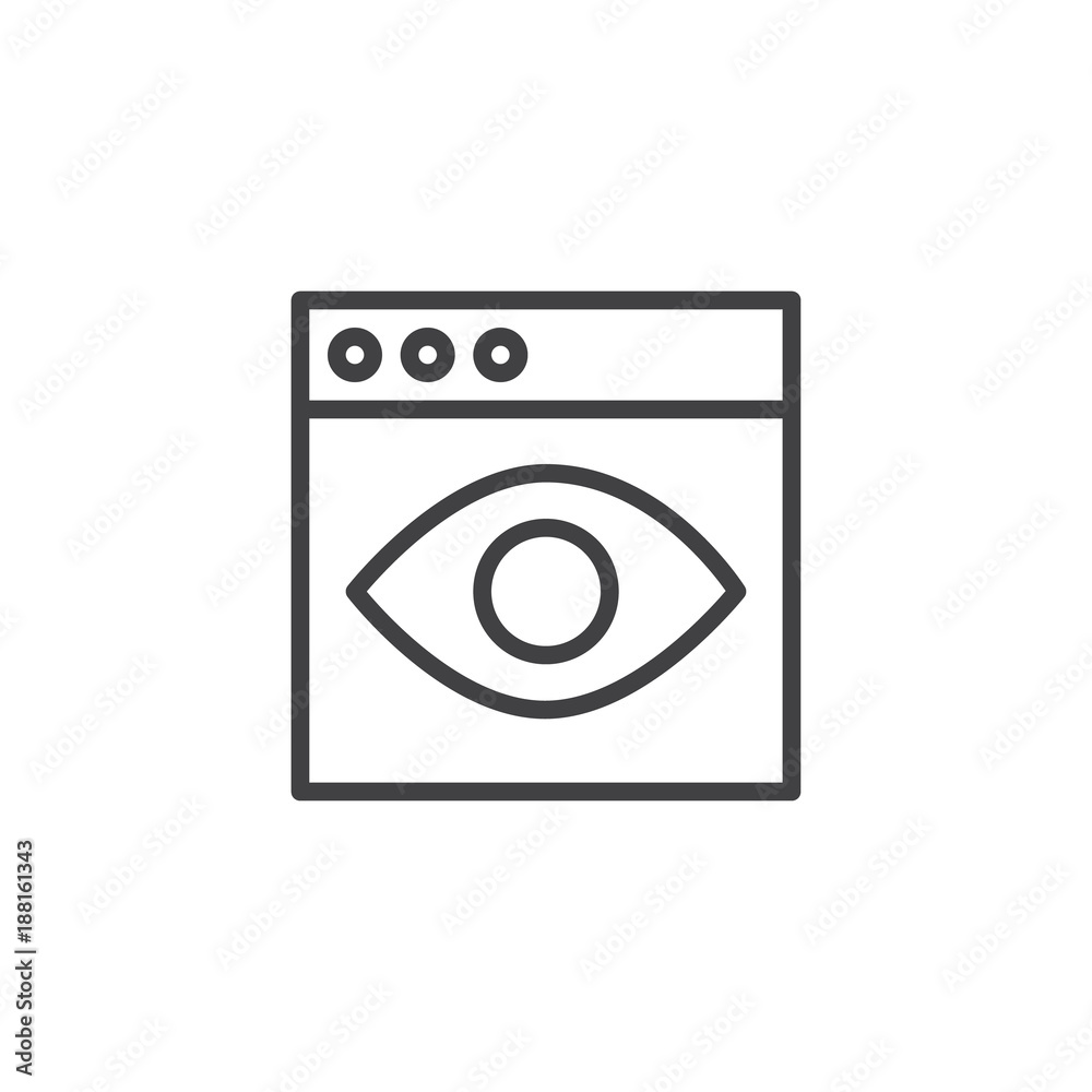 Browser and eye line icon, outline vector sign, linear style pictogram isolated on white. Web page view symbol, logo illustration. Editable stroke Browser and eye line icon, outline vector sign, linear style pictogram isolated on white. Web page view symbol, logo illustration. Editable stroke