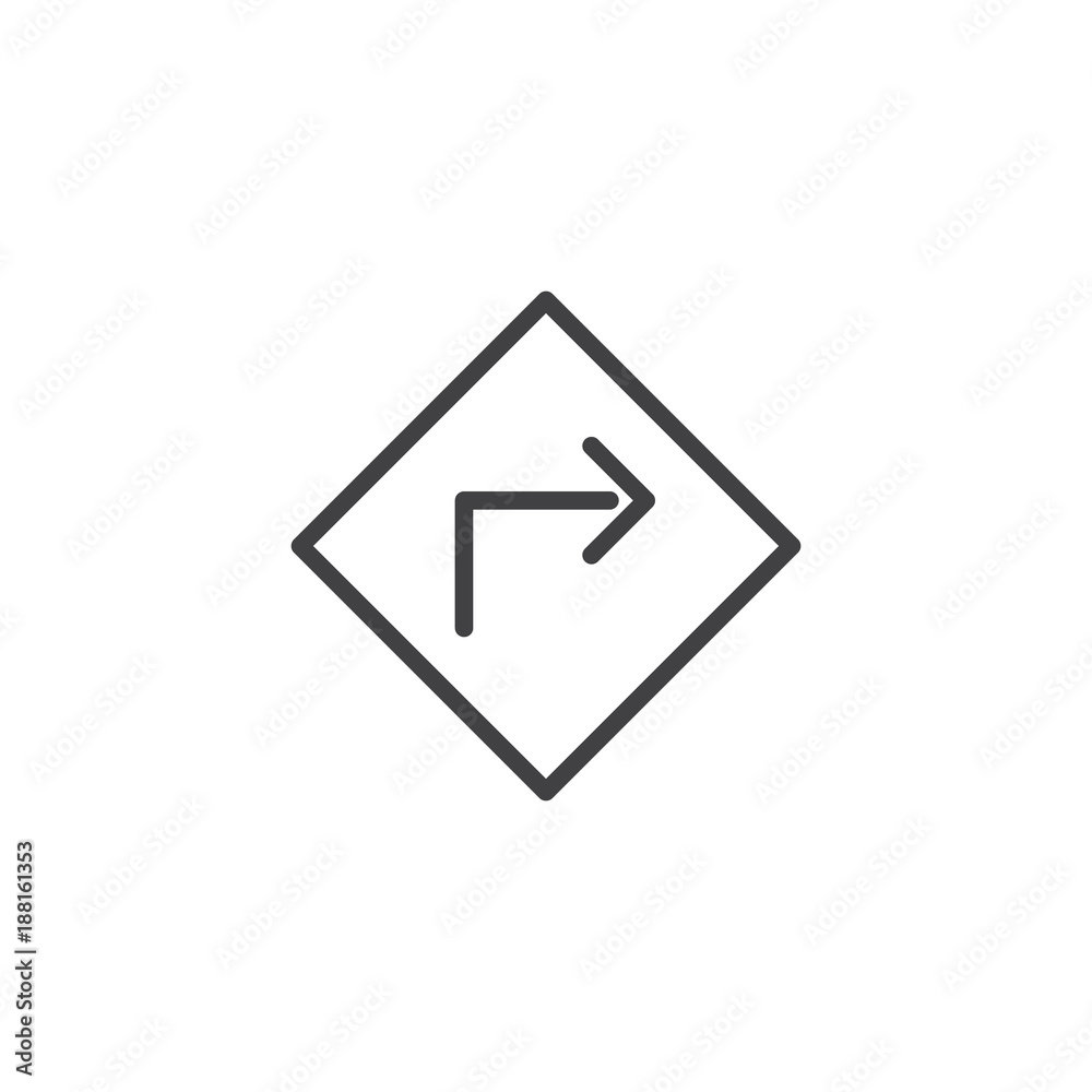 Turn right arrow line icon, outline vector sign, linear style pictogram isolated on white. Symbol, logo illustration. Editable stroke Turn right arrow line icon, outline vector sign, linear style pictogram isolated on white. Symbol, logo illustration. Editable stroke