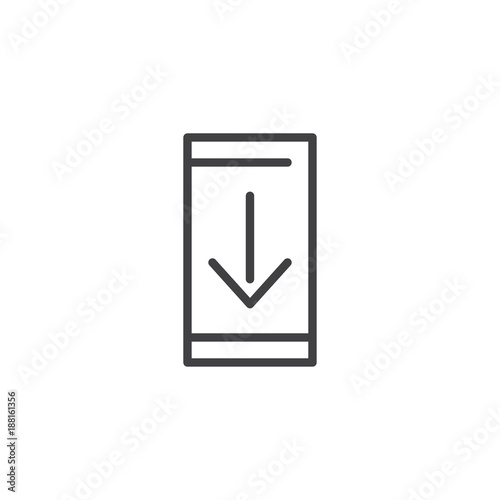 Phone download notification line icon, outline vector sign, linear style pictogram isolated on white. Smartphone slide down symbol, logo illustration. Editable stroke