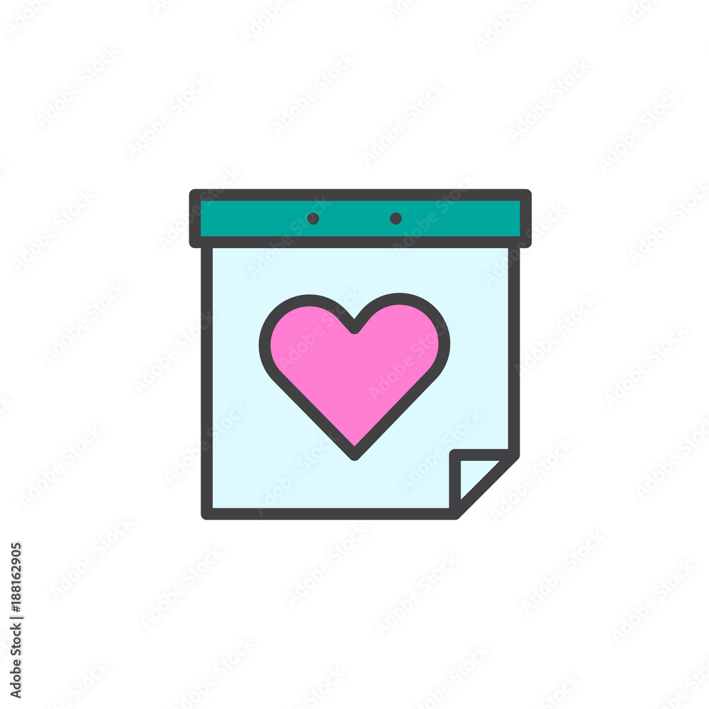 Valentine's day date calendar filled outline icon, line vector sign, linear colorful pictogram isolated on white. Love symbol, logo illustration. Pixel perfect vector graphics Valentine's day date calendar filled outline icon, line vector sign, linear colorful pictogram isolated on white. Love symbol, logo illustration. Pixel perfect vector graphics