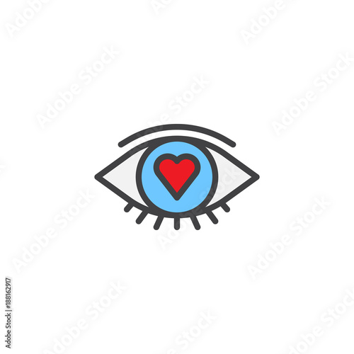 Heart eye filled outline icon, line vector sign, linear colorful pictogram isolated on white. Love vision symbol, logo illustration. Pixel perfect vector graphics