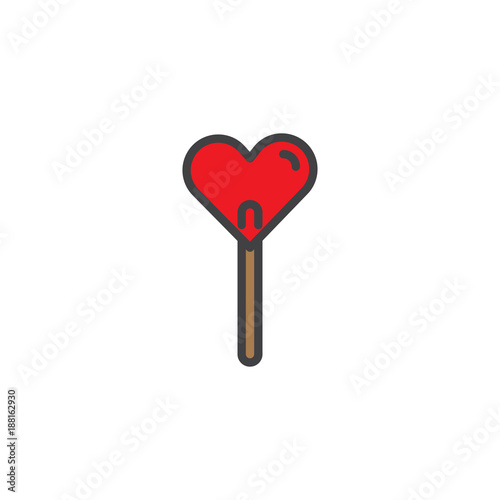 Heart lollipop candy sweet filled outline icon, line vector sign, linear colorful pictogram isolated on white. Valentine day symbol, logo illustration. Pixel perfect vector graphics