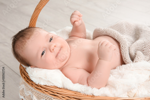 Cute newborn baby lying in ...