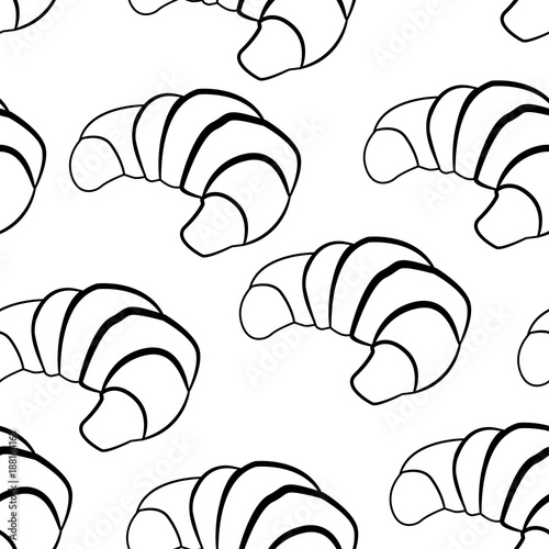 Croissants black and white design pattern isolated on white back