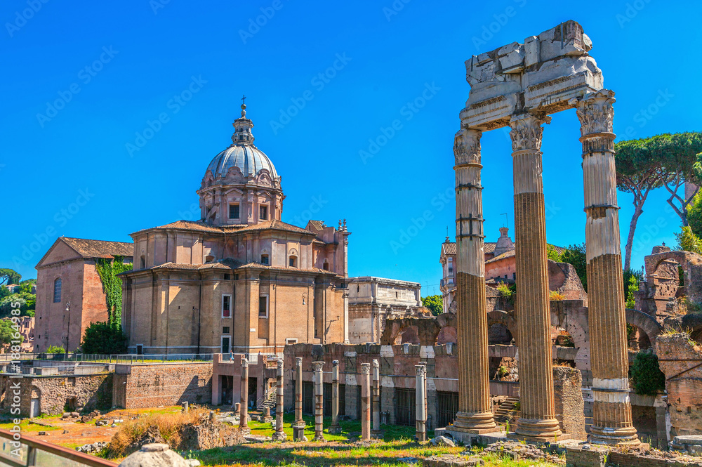 Ruins of ancient civilization. Roman forum.