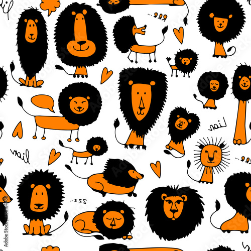 Fototapeta Naklejka Na Ścianę i Meble -  Funny lions, seamless pattern for your design