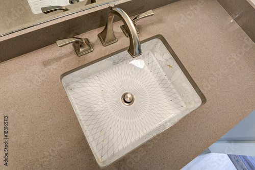 Photos Modern bathroom interior boasts  chinese print under-counter sink