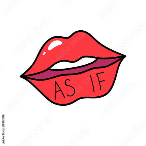 Vektor red lips isolated on white. Lips kiss sign, sticker, patch badge. As if. Female mouth. Icon pop art 80s 90s style. Love valintines day symbol. Fashion illustration for banner, card, textile. photo