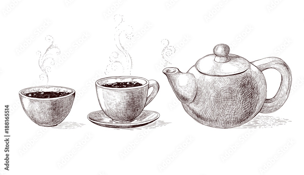 Hand-drawn vector drawing of a Teapot with Boiling Water, Steam comes... |  Teapot drawing, Simple line drawings, Drawings