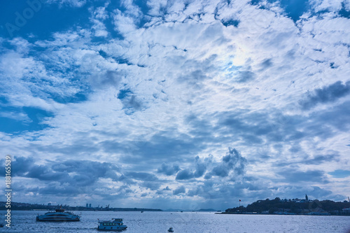 beautiful view of the sky, the sea and the city photo