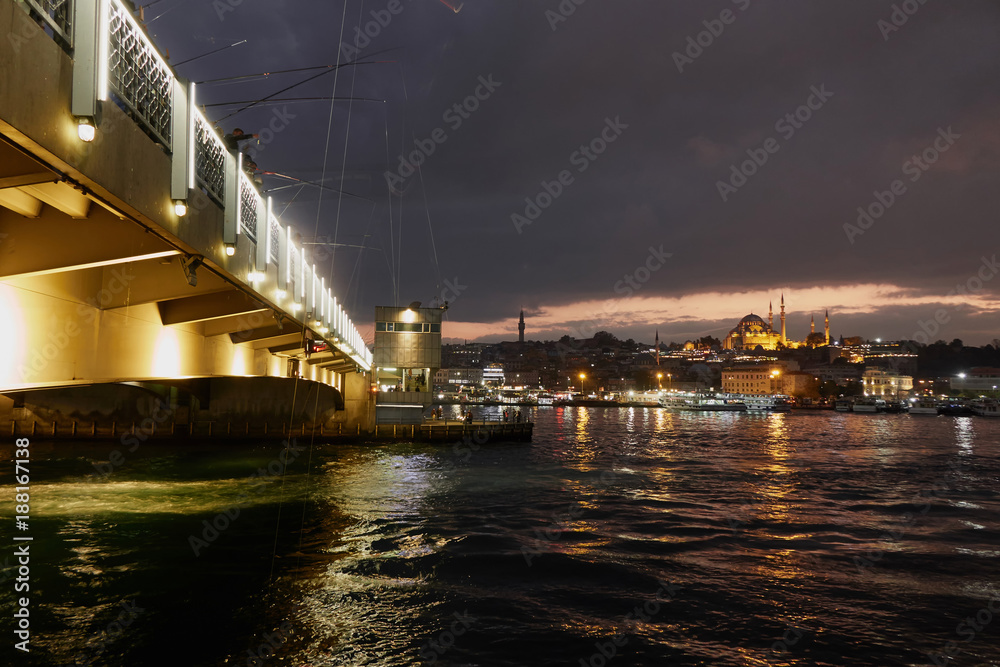 panoramic view of the bridge at night Turkey Istanbul