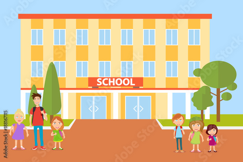 School, children go to school. Pupils.