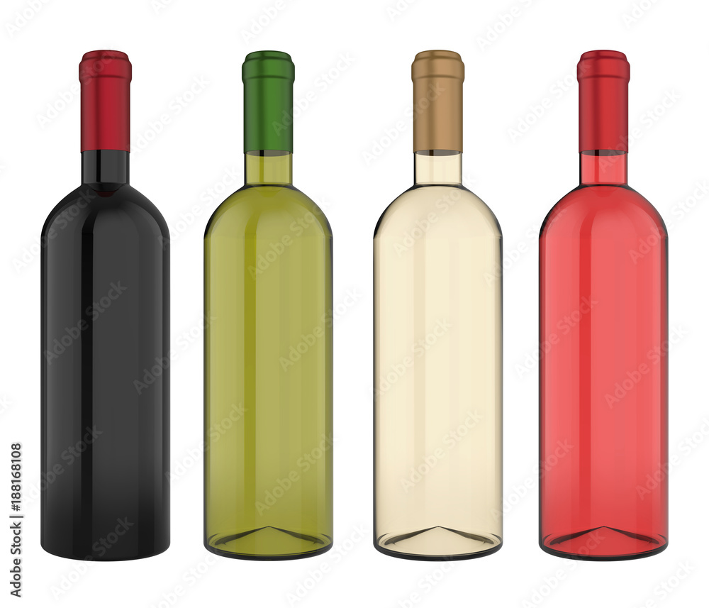 Set of Wine Bottles Isolated Set of Wine Bottles Isolated