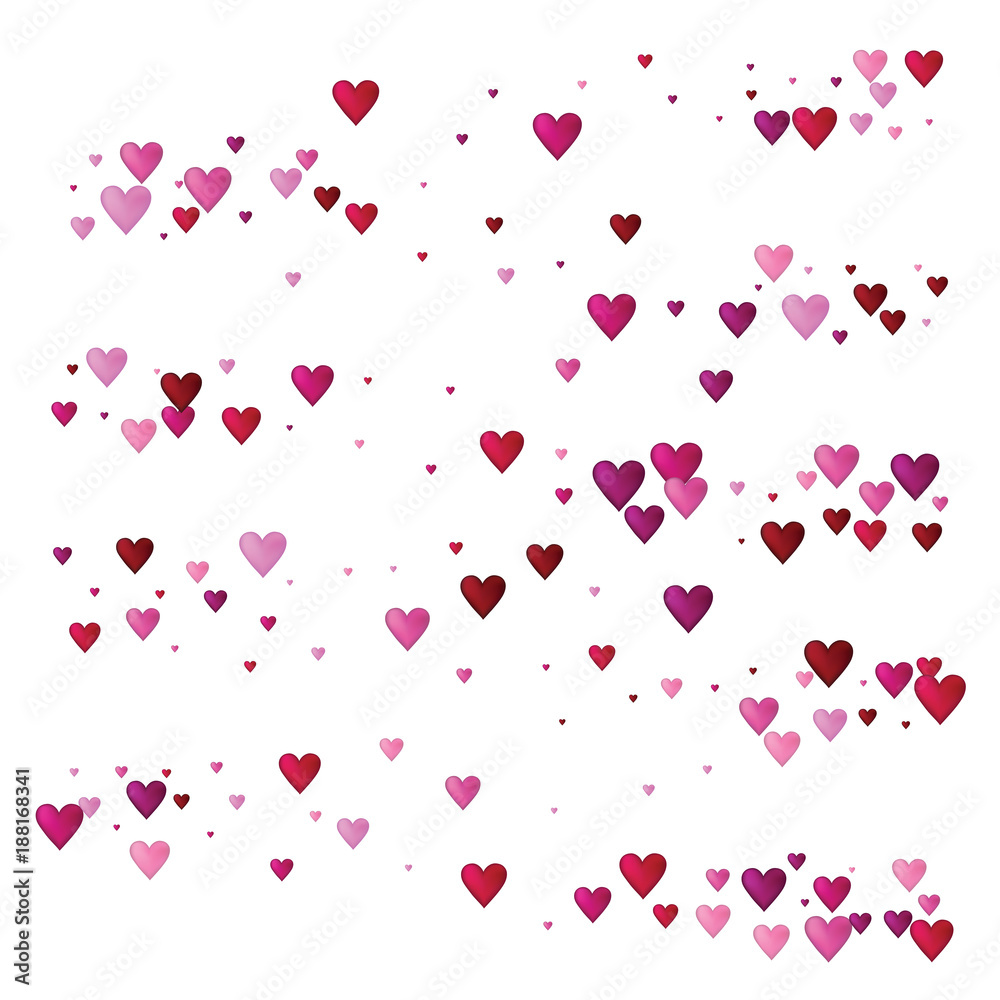 Valentines Day Vector Confetti Border. Falling Down Petals, Showering Pink, Red Hearts. Wide Valentines Day Background, Celebration Hearts Garland Rose Romantic Wedding Frame, Border, Banner Design