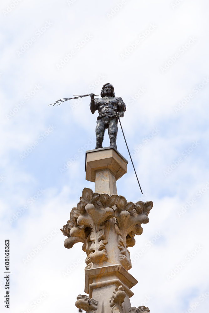Pillory, statue of medieval executioner on a high column, Market Square, Wroclaw, Poland