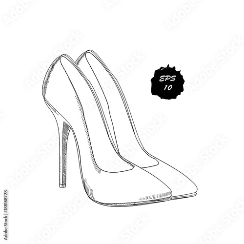 illustration of isolated object classical, dess shoes. Drawing graphic design for woman, girl and lady. Footwear for working dy and holiday.