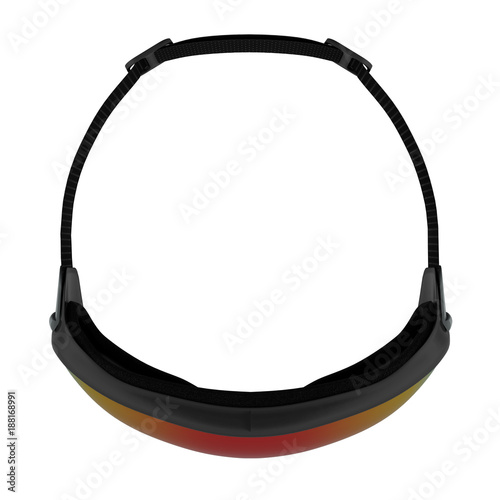 Original Modern Snowboard Goggles. Winter sport equipment. Top view. 3D render Illustration isolated on a white background.