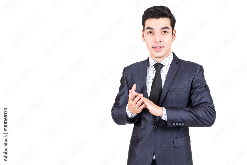 Gesture of businessman clapping hands isolated on white background Gesture of businessman clapping hands isolated on white background