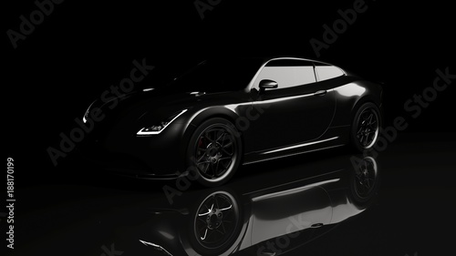 black sports car on black background, 3d render, generic design, non-branded
