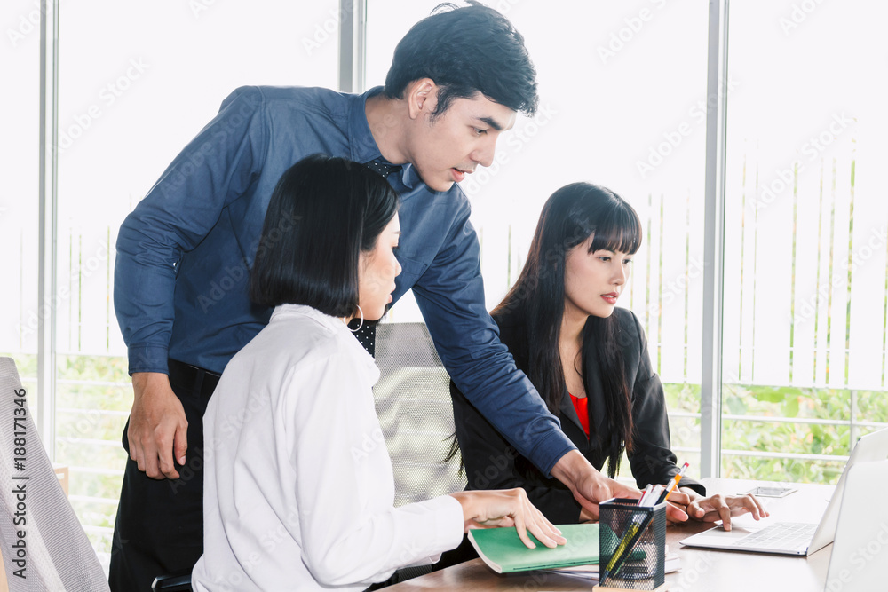 Fototapeta premium Group of business talking and working with new startup project at office. Business concept