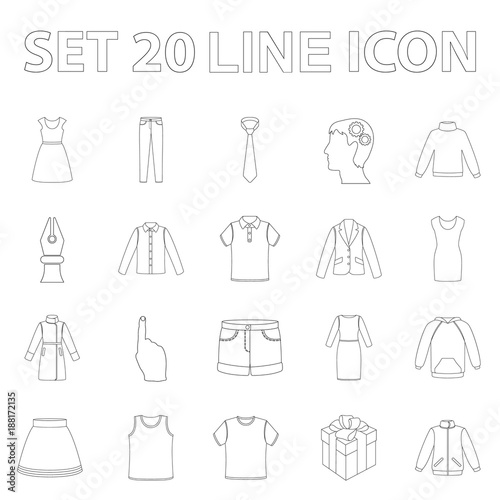 Different kinds of clothes outline icons in set collection for design. Clothes and style vector symbol stock web illustration.