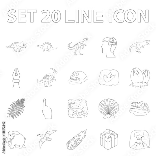 Different dinosaurs outline icons in set collection for design. Prehistoric animal vector symbol stock web illustration.