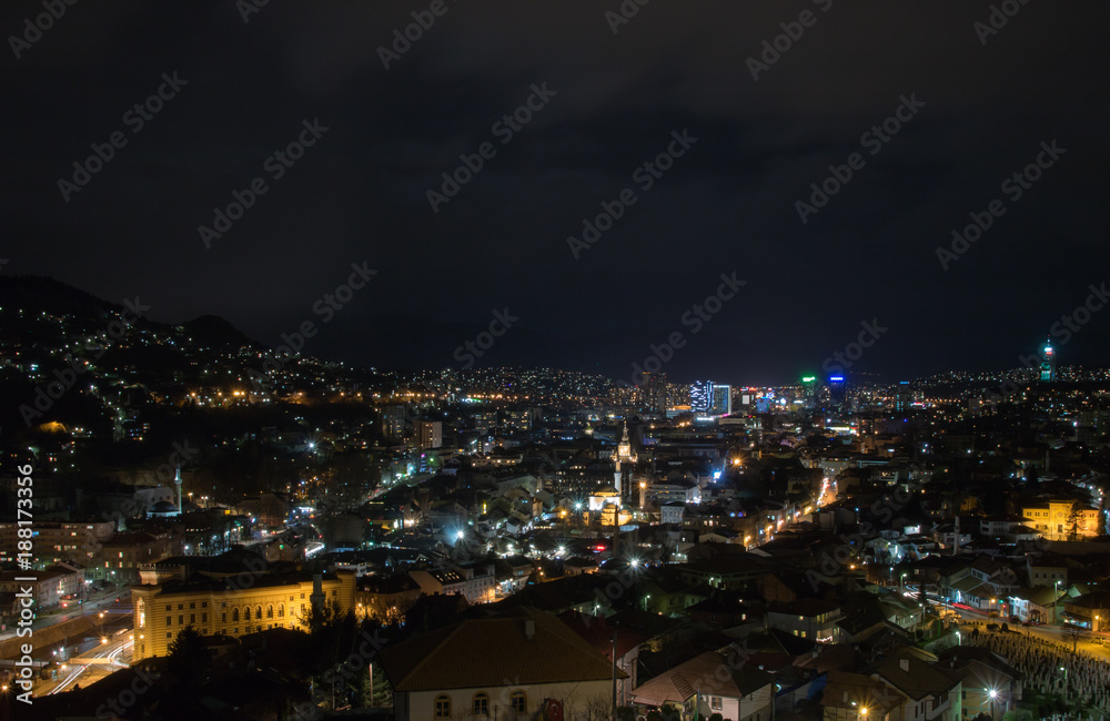 Night view of Sarajevo from the Yellow Fortress
