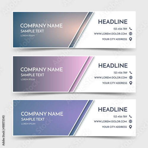 Business Banner template in original colors. Vector corporate identity design, blue technology background layout. Set of modern website headers