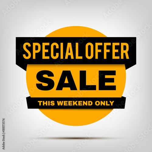 Round Sale banner, special offer black orange tag. This weekend only discount badge, vector element, eps10