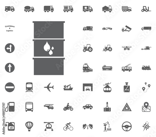 Petrol barrel icon. Liquid oil icon. Transport and Logistics set icons. Transportation set icons photo