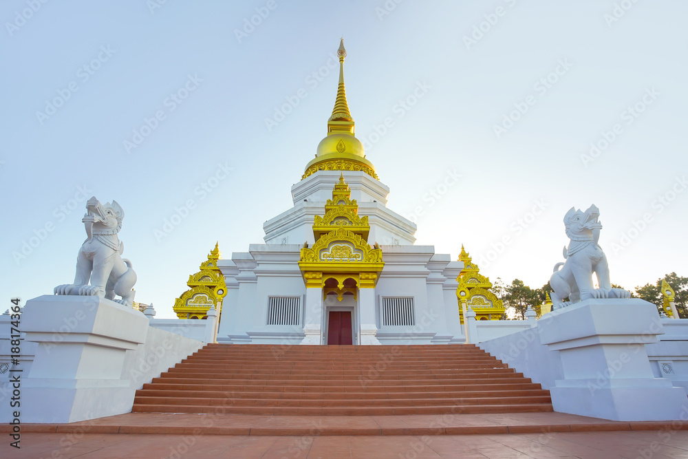 Beautiful pagoda in Wat Phra Thad Santidham temple.