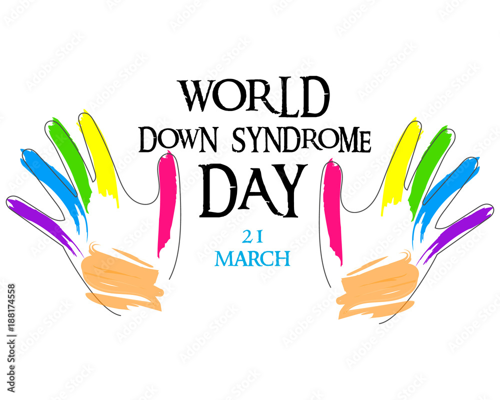 Down syndrome concept. Painted hands with colored paints. World Day of Down Syndrome